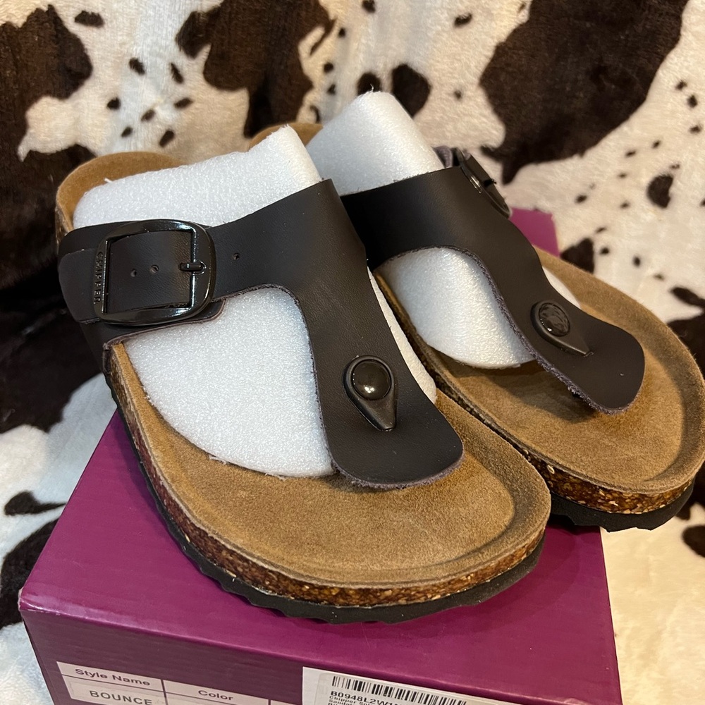 Brown Sandals with Cork Footbed and T-Strap